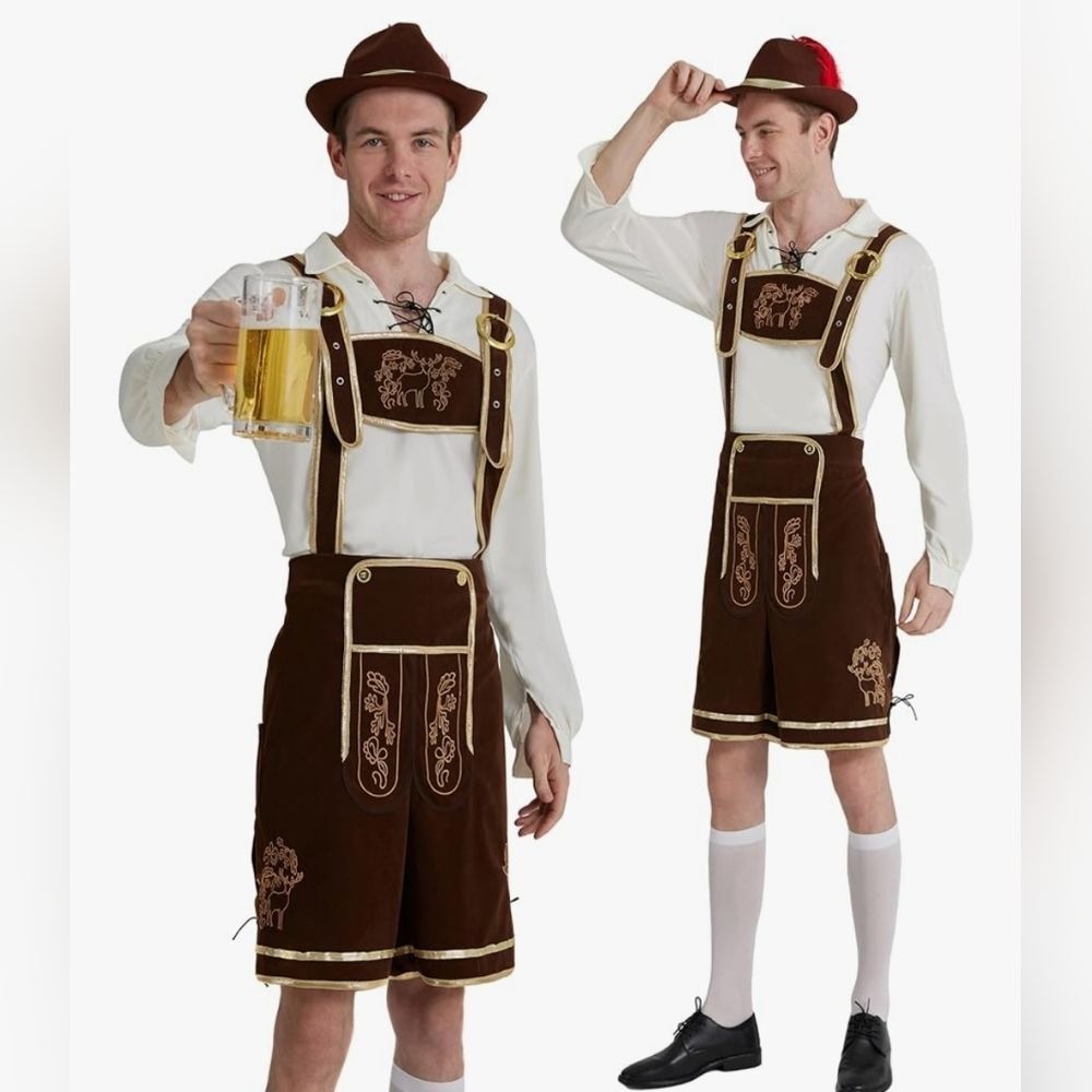 🔥⏭️NWT Brown Bavarian Oktoberfest Lederhosen Men's XLarge